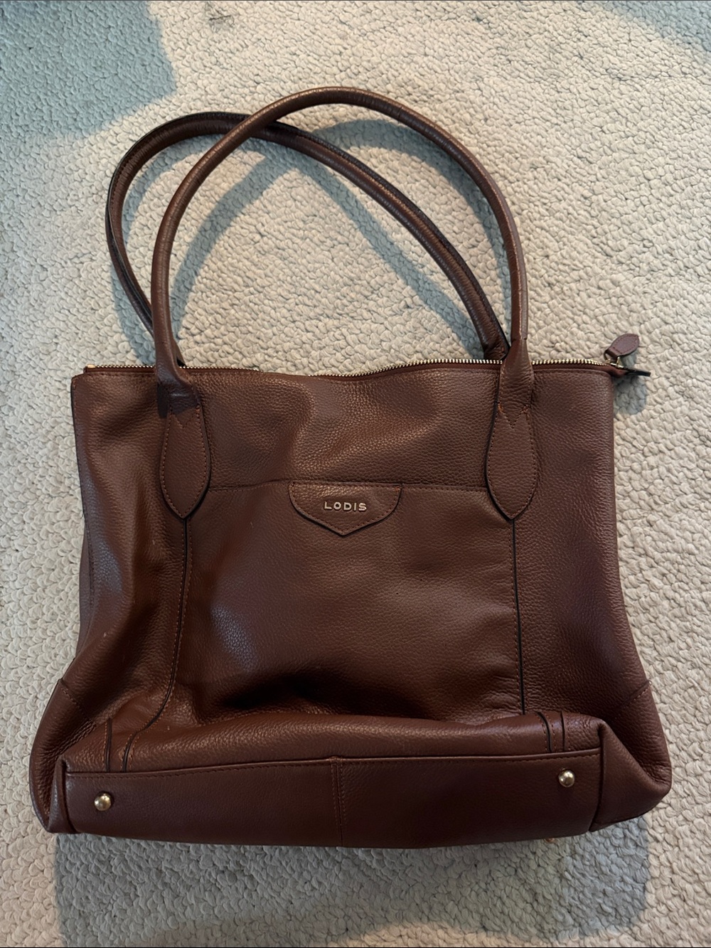 Lodis Dark Brown Pebbled Leather Tote with Dual Straps